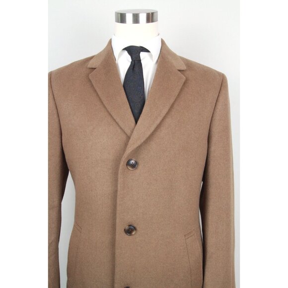 Nautica Mens Classic fit Overcoat Coat 42L Wool Beige Camel Solid E05718 - Picture 2 of 6